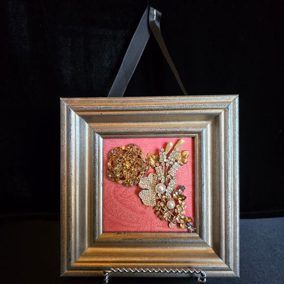 Handmade Framed Jewelry Art 6.75"W x 6.75"H - Picture 1 of 7